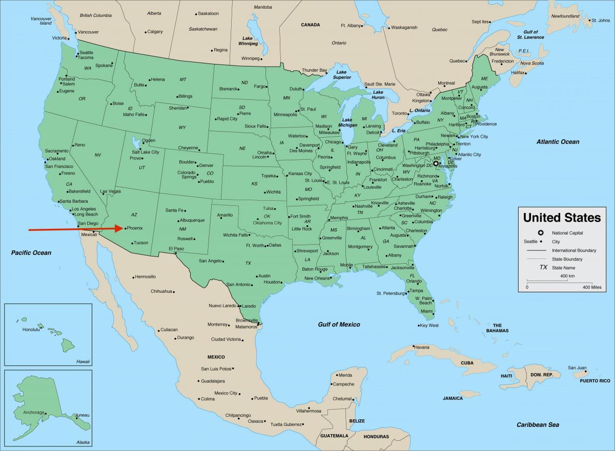 Финикс в штате Аризона - карта США